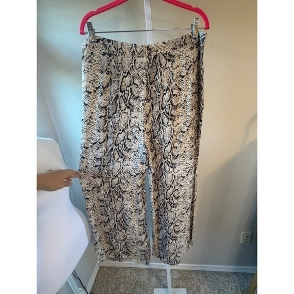 Reformation Snakeskin Print Wide Leg High Rise Pants Tan Black Size 12 - Picture 3 of 7